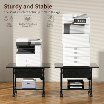 Aetheris Heavy-Duty Printer Stand with Locking Wheels, 2 -Tier Under Desk Table with Storage Drawer, Large Rolling Cart, Printer Table, Fits Printer Scanner Fax Machine (Black) - color: Black