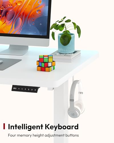SANODESK One-Piece Electric Height Adjustable Standing Desk 40''x 24'' - color: White Frame+white Top, size: 40x24"