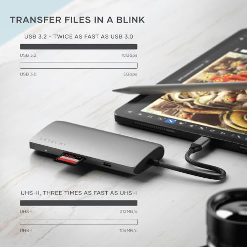 Satechi 8-in-1 USB-C Hub V3, 8K HDMI, 100W Charging, Ethernet, Space Gray - color: Space Gray, size: V3