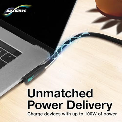 BoxWave Cable Compatible with Logitech Spotlight Presentation Remote - PowerDisplay PD Right Angle Cable (4ft) - USB-C to USB-C (100W), LED Wattage Info Extra Long Braided Nylon - Jet Black