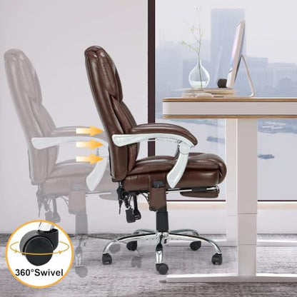 HOMREST Heated Massage Executive Office Chair with Footrest, Brown - color: Brown