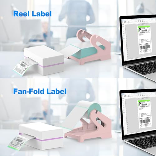 Thermal Label Holder for Rolls and Fan-Fold Labels, Sticker Roll Holder Work with Desktop Label Printer, Label Stand Shipping Supplies for Home Office(Pink) - color: Pink