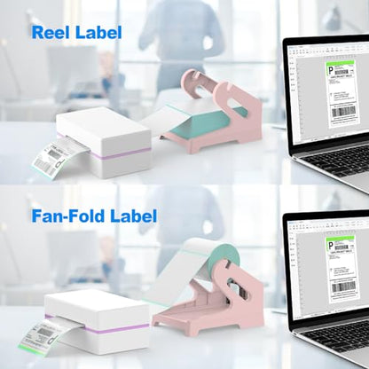 Thermal Label Holder for Rolls and Fan-Fold Labels, Sticker Roll Holder Work with Desktop Label Printer, Label Stand Shipping Supplies for Home Office(Pink) - color: Pink