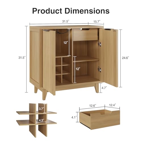 Fluted Coffee Bar Cabinet with Storage, Modern Sideboard Buffet Cabinet - color: Wood Grain, size: Coffee Bar - 15.7"D x 31.5"W x 31.5"H