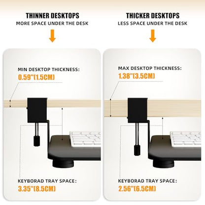 Under Desk Keyboard Tray, Keyboard Holder Drawer with C-Clamp 25.6"x11.8" - color: Black