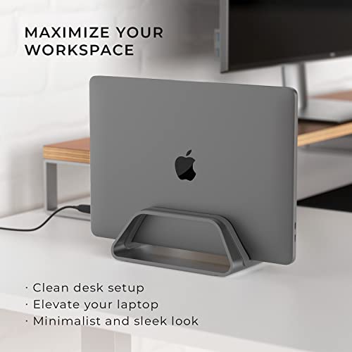 HumanCentric Vertical Laptop Stand Compatible with MacBook Pro & Air | PC Desk Stand, Aluminium, Exchangeable Inserts for Different Device Models, Space Grey, Fits MacBook Pro & MacBook Air - color: Space Gray