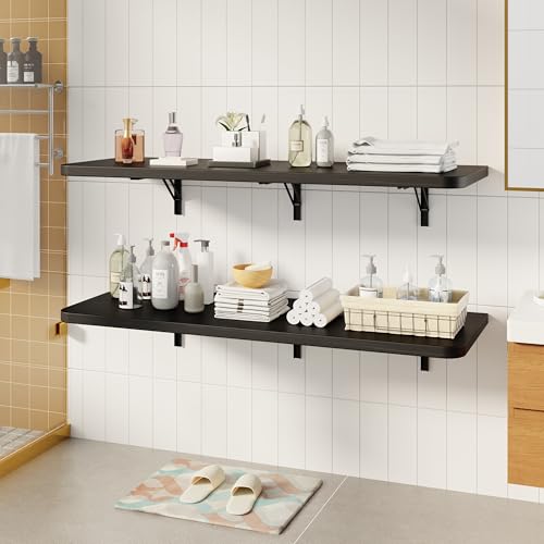 Dogsky Floating Wall Desk 48" x 16" - 300 lbs Heavy Duty Solid Pine - color: Black, size: 48" x 16"