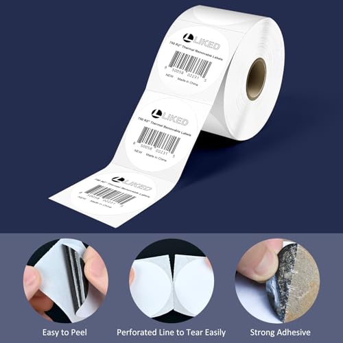 L LIKED 2" Round Direct Thermal Labels for Block, Permanent Adhesive Circle Label & Compatible with Rollo, Zebra and Other Desktop Printers (10 Roll, 7500 Labels) - size: 2" Round-10 Rolls