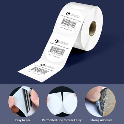 L LIKED 2" Round Direct Thermal Labels for Block, Permanent Adhesive Circle Label & Compatible with Rollo, Zebra and Other Desktop Printers (10 Roll, 7500 Labels) - size: 2" Round-10 Rolls