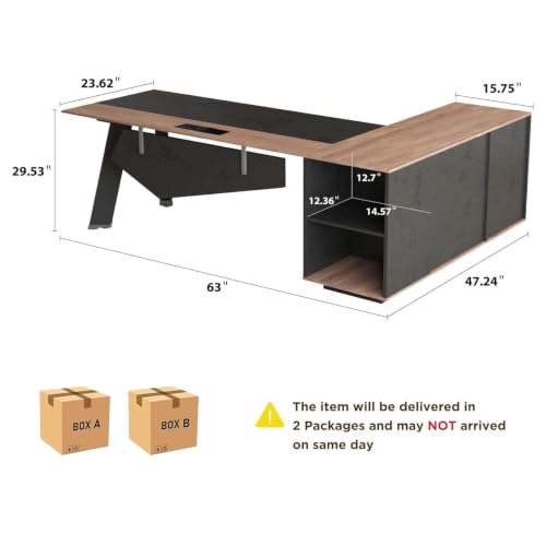 L Shaped Executive Desk, 63" Reversible Office Desk with Power Outlet & 47" Lateral File Cabinet, Modern WoodenComputer Desk Business Furniture for Home Office Study (1)