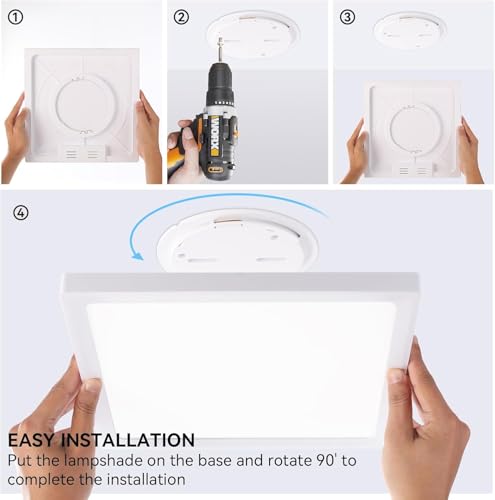 12Pack 12inch Square White 3200LM LED Flush Mount Ceiling Light,28W White 6000K Slim Surface Mount Ceiling Light Fixture for Kitchen Bedroom Living Room - size: 12Pack-28W-12Inch-Square-White