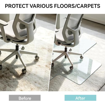 Tempered Glass Chair Mat with Lip, 36" x 47" Heavy Duty Office Chair Mat for Carpet & Hardwood Floors, Clear Floor Protector for Rolling Chairs, Supports up to 1200 lbs, 12 Anti-Slip Pads