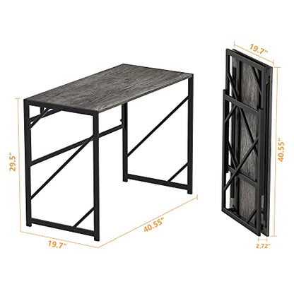 Elephance Folding Desk Writing Computer Desk for Home Office No-Assembly - color: Black Oak, size: 39.4 Inch