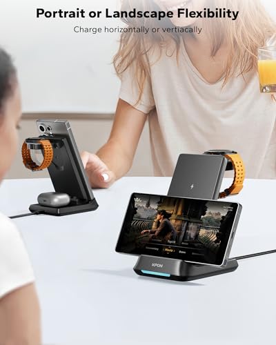 KPON 3 in 1 Charging Station for Samsung, Wireless Charger for Thick Cases, Foldable Phone and Watch Charger Stand for Galaxy S26/S25/S25 Ultra/S24/Z Fold/Android Devices, Galaxy Watch and Earbuds