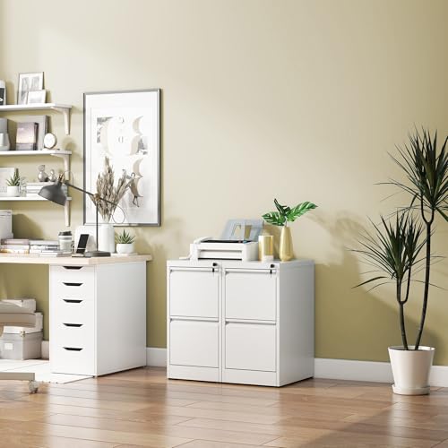 2 Drawer File Cabinet with Lock, Metal Vertical Filing Cabinet, Lockable Heavy Duty Steel Small File Cabinets for Home Office, for A4 Legal/Letter Size Storage, White, Assembly Required - color: White, size: 2 Drawers