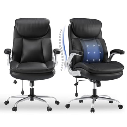 Office Chair Big and Tall- High Back Executive Office Chair- Ergonomic Home Computer Desk Chair with Padded Flip-up Arms, Adjustable Lumbar Support, Wide & Thick Seat for Adult-Black - color: Ocs01-black