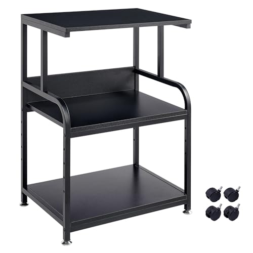 Fannova Printer Stand, 3 Tier Printer Table with Height Adjustable Storage Shelf, Rolling Printer Cart with Wheels for Home Office Organization, Black - color: Black