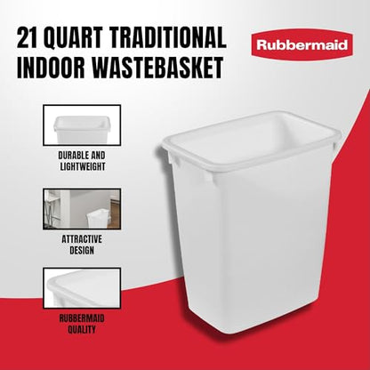 Rubbermaid 4 Pack Traditional Open Top Waste Basket Indoor Trash Bin Container for Bathrooms, Kitchens, and Home Office, 21 Quart, White