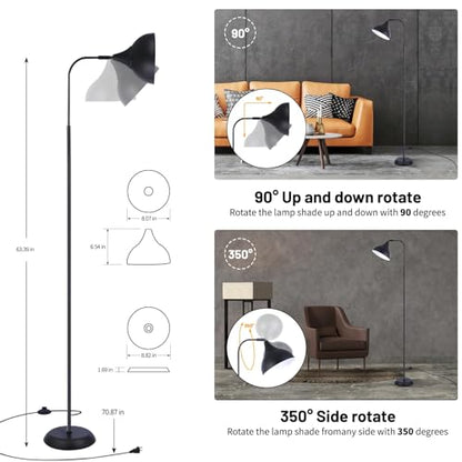 Industrial LED Floor Lamp,Black Metal Adjustable Standing Lamp for Living Room, Bedroom, Office,Rotating Head Tall Reading Lamp for Sofa or Desk, Modern Home Decor (Industrial, Metal)