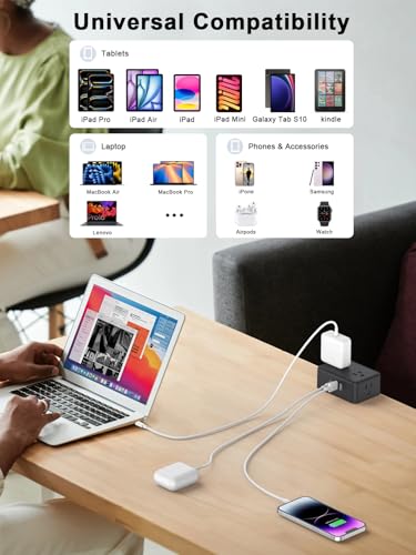 Desk Clamp Power Strip 4AC Outlet 2USB-C Ports,2 USB-A Ports