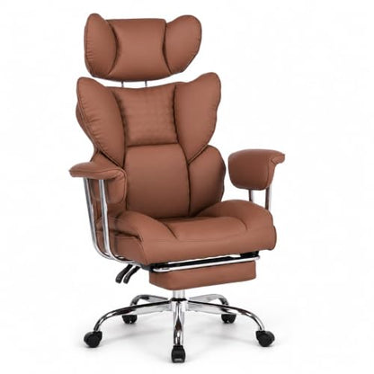 Big and Tall Office Chair, Ergonomic Executive Desk Chair with Footrest and Lumbar Support, Heavy Duty PU Leather Reclining Computer Chair with Extra Wide Seat for Home Office, Brown - color: Brown