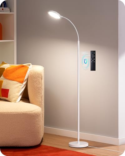 EDISHINE Gooseneck Floor Lamp 1300LM LED Floor Lamps for Living Room White | 4 Color Temperature, Dimmable, Remote & Touch Control, 30/60Min Timer, Adjustable Gooseneck for Bedroom, Office - color: White