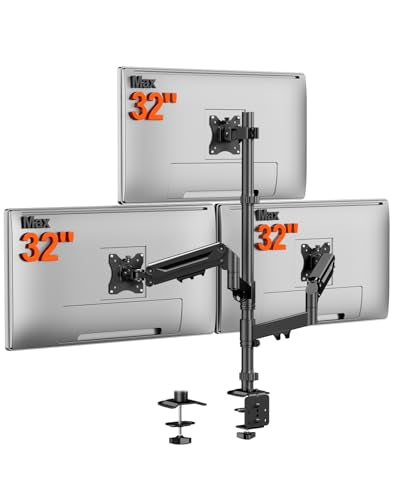 Triple Monitor Mount for up to 32 Inch Screens, Heavy Duty Gas Spring | Full Motion Arm, Tilt Swivel Rotation, Holds 19.8 lbs per Arm, VESA 75x75/100x100mm, Black - size: Up to 32 Inch