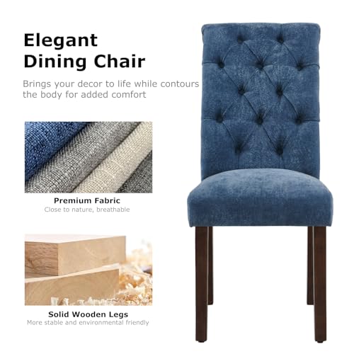 COLAMY Button Tufted Dining Chairs Set of 2, Parsons Upholstered Fabric Dining Room Chairs Kitchen Chairs with Wood Legs and Padded Seat, Blue - color: Blue, size: set of 2