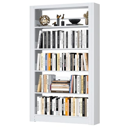 OSEILLC 69" Metal 5-Tier Bookshelf,Large Adjustable Bookcases (White) | Heavy Duty,Expandable bookshelf,280LB Load Capacity Each Shelf,Industrial Sturdy,Easy Assembly,Wide/Tall/Deep Bookcase - color: White, size: 69"H*36"W