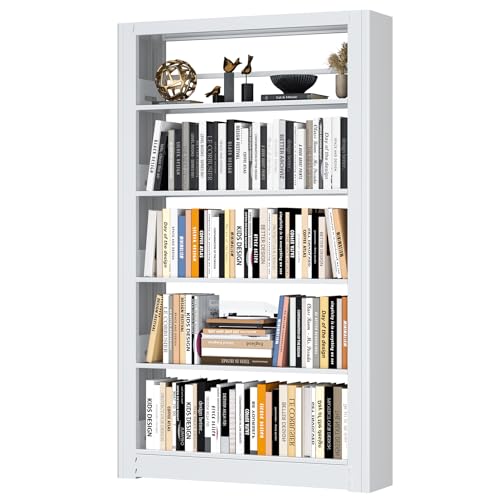 OSEILLC 69" Metal 5-Tier Bookshelf,Large Adjustable Bookcases (White) | Heavy Duty,Expandable bookshelf,280LB Load Capacity Each Shelf,Industrial Sturdy,Easy Assembly,Wide/Tall/Deep Bookcase - color: White, size: 69"H*36"W