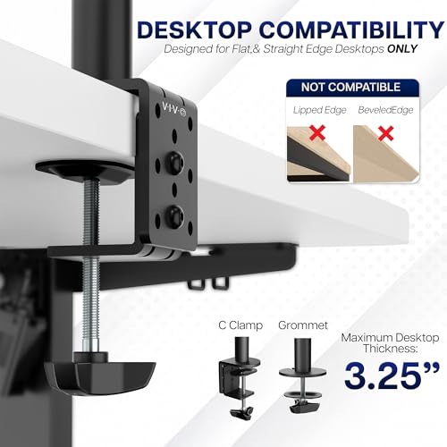 VIVO Dual Ultrawide Monitor Desk Mount, Heavy Duty Fully Adjustable Steel Stand, Holds 2 Computer Screens up to 38 inches and Max 22lbs Each, Black, STAND-V038 - color: Black, size: 13" - 38"
