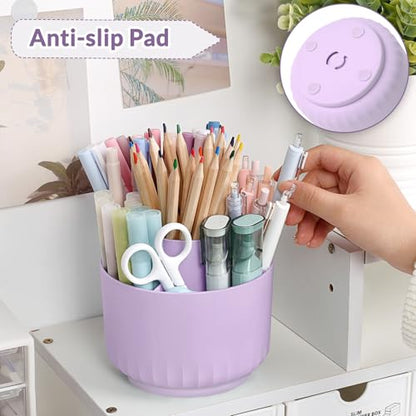 SKYDUE 360 Degree Rotating Desk Organizer, Dual-Purpose Pencil Pen Holder for Desktop, Rotating Desk Pen Organizer with 5 Slots Purple - color: Purple