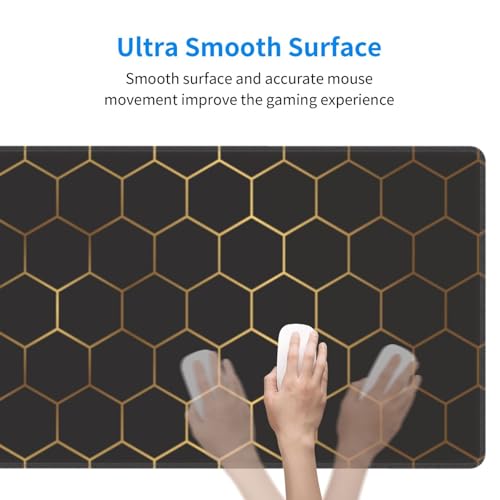 Large Gaming Mouse Pad for Desk, Black Gold HoneycombTechnology Desk Mat, Extended Computer Keyboard Mouse Pad with Non-Slip Base and Stitched Edge,31.5"x11.8" - color: Black Gold Honeycomb
