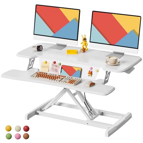 JOY worker Standing Desk Converter, 35" Height Adjustable Desk Riser, White - color: White, size: 35 inches