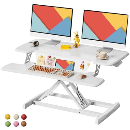 JOY worker Standing Desk Converter, 35" Height Adjustable Desk Riser, White - color: White, size: 35 inches