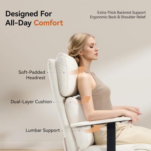 OKUP M30 Reclining Office Chair with Footrest, 170° Near-Flat, Cream