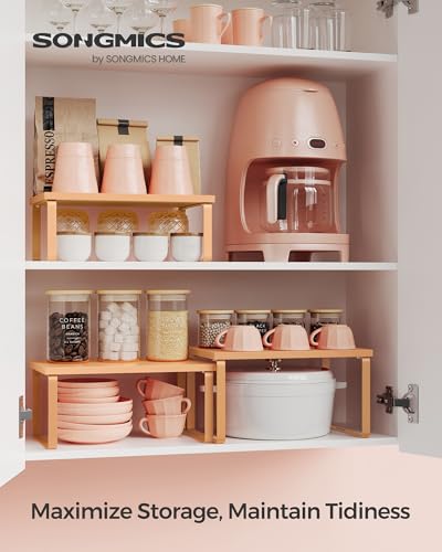 SONGMICS Cabinet Organizer Shelf, Set of 3 Spice Rack, Kitchen Storage | Kitchen Storage, Spice Rack, Expandable, Apricot, BYSTRO Collection UKCS220Y01 - color: Apricot