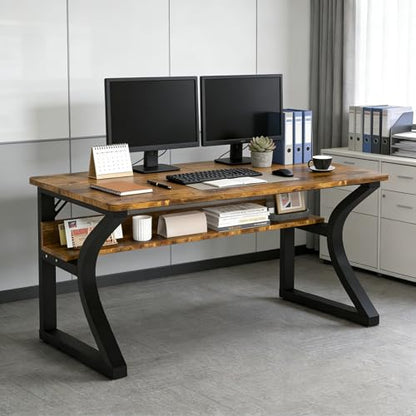 Oraspala﻿ Computer Desk 47 Inch Large Comouter Desk Home Office Desks with Storage Shelf Working Desk with Stable C-Shaped Legs Spacious Desktop for Home Office Gaming & Study (Brown, 47inch)
