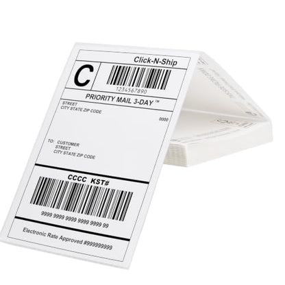 L LIKED 100 4x6 Thermal Labels Fanfold, Direct Thermal Shipping Labels - Perforated and Strong Adhesive - size: 100 Labels