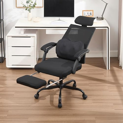 Qulomvs Ergonomic Office Chair with Massage&Heated Lumbar Support, Kneading Massage Office Chair with Foot Rest, Reclining Home Office Desk Chair Adjustable Mesh Computer Desk Chair with Wheels - color: Black With Massager
