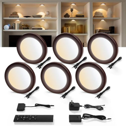 V4light LED Puck Lights, Smart Under Cabinet Lighting with Remote, 6 Pack - color: Brown, size: 6 Pack