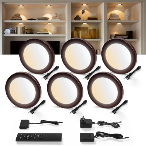 V4light LED Puck Lights, Smart Under Cabinet Lighting with Remote, 6 Pack - color: Brown, size: 6 Pack