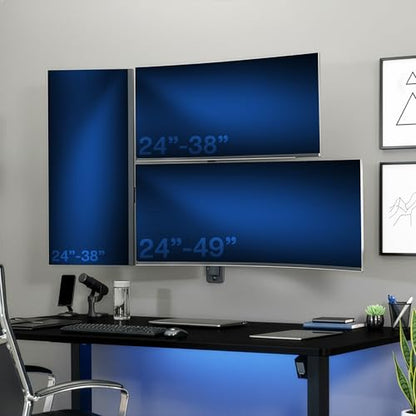 VIVO Pneumatic Arm Triple Ultrawide Monitor Wall Mount for Up to 49 inch Screens with Height Adjustment, Heavy Duty, Holds 3 Ultra Wides Up to 35.2 lbs, Black, MOUNT-VW300D - size: Triple Mount, style: Wall Mount