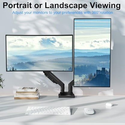 Dual Monitor Mount for Screens up to 43", Heavy Duty Monitor Arm | Ultrawide Desk Mount Holds 2.2-33lbs Each, Premium Gas Spring Adjustable Computer Monitor Arm for 2 Monitors, VESA Mount - style: Dual