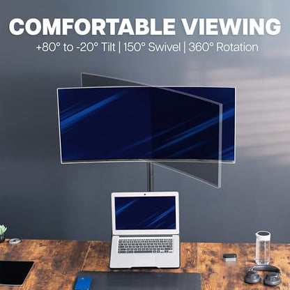 VIVO Extra Tall Desk Mount for up to 49 inch Ultrawide and Tray for up to 17 inch Laptop, Clamp-on Adjustable Stand Holds 44 lb Screens, VESA up to 100x100, Black, STAND-V012C