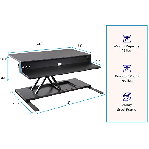 Stand Steady Flexpro Power, 36" Ergonomic Adjustable Height Electric Standing Desk Converter, EZ Lift Sit to Stand Laptop Desk Riser for Laptop & Computer Monitors (Black, 36in x 23.5in x 5.5-19.5in) - size: 36 Inch