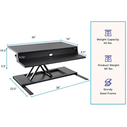 Stand Steady Flexpro Power, 36" Ergonomic Adjustable Height Electric Standing Desk Converter, EZ Lift Sit to Stand Laptop Desk Riser for Laptop & Computer Monitors (Black, 36in x 23.5in x 5.5-19.5in) - size: 36 Inch