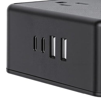 Desktop Mount Charging Station with 4 USB Ports, 8 Outlets Power Strip, 2m Extension Cord with Fast Charging, Clampable Table (US Plug)