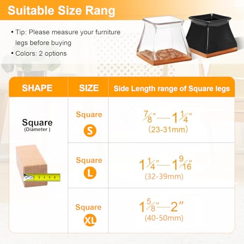CHUNZEXI 36 Pack Square Chair Leg Floor Protectors for Hardwood Floors, Silicone Felt Covers Pads Caps, Protect Wood Furniture Feet Floors Noise Reduce and Scratch (Square Small) - color: Clear-36pack, size: Square S