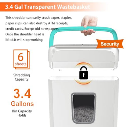 Bonsaii High Security Shredding Paper Shredder, 6-Sheet Cross-Cut, Credit Card Shredder, Home Office, Handle for Document, Mail, Staple, 3.4 Gal Wastebasket, White & Blue - color: Green, size: Crosscut